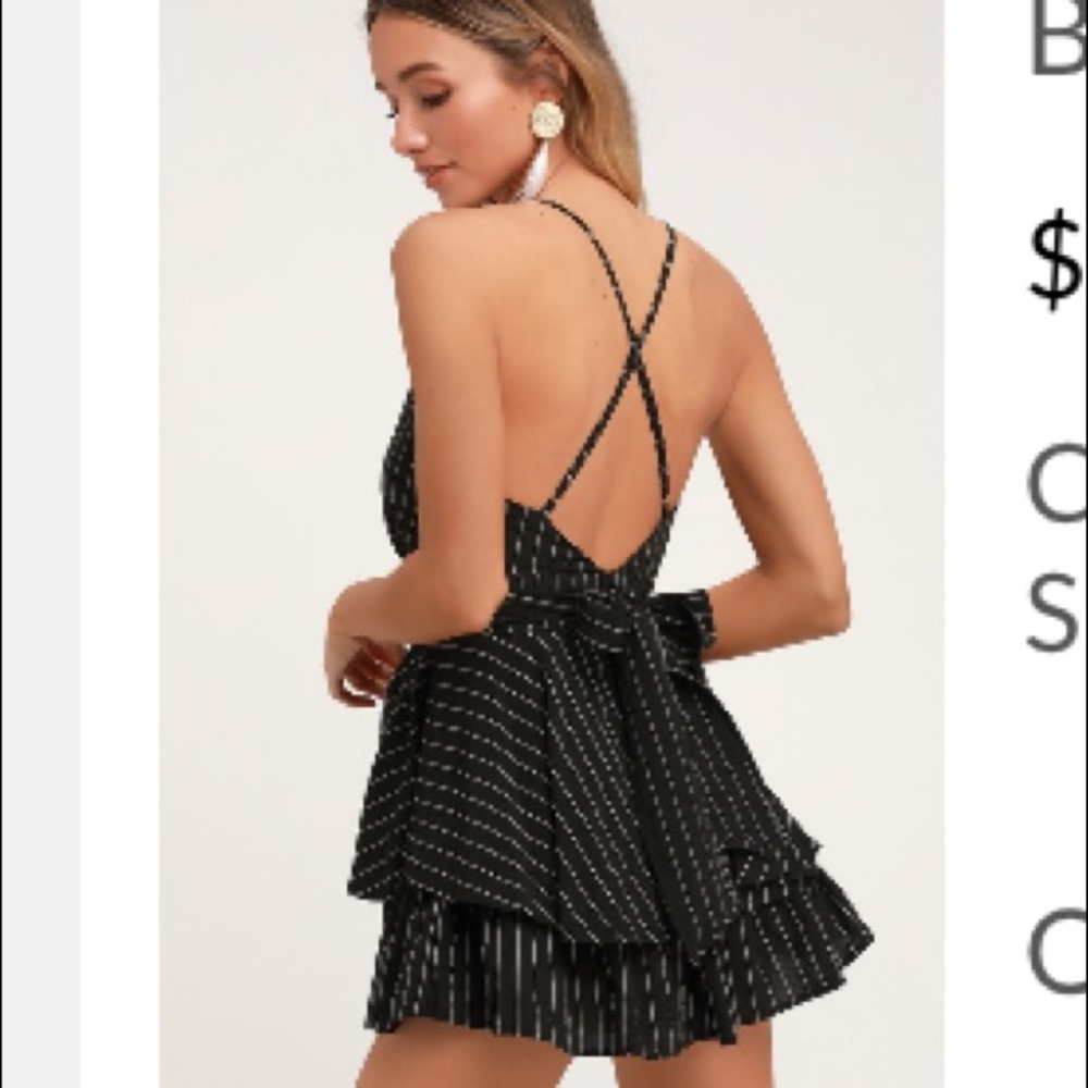 Ruffle n Flow Black Striped Backless Ruffle Romper